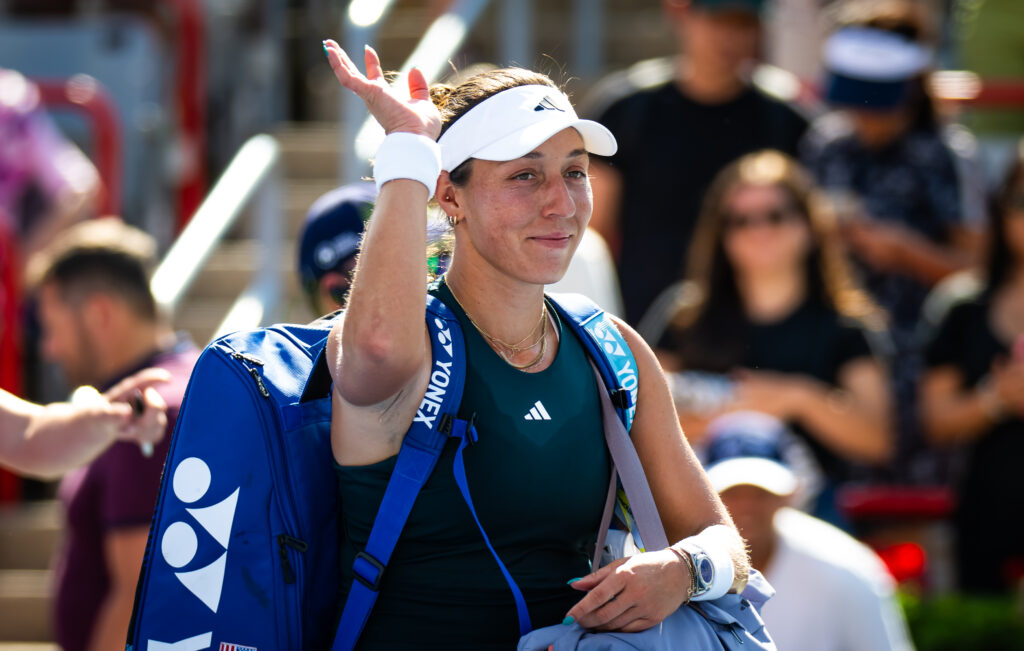Jessica Pegula waves to the crowd at the Canadian Open.