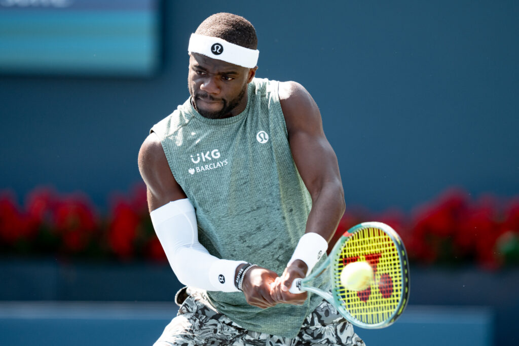 Frances Tiafoe hits a backhand at the 2025 National Bank Open