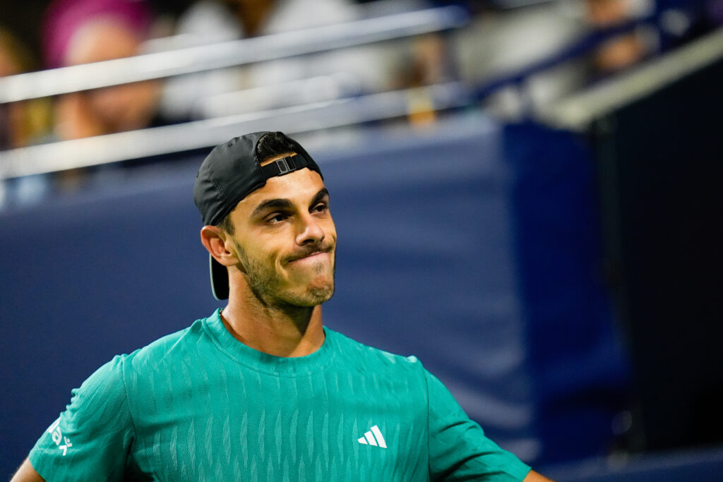Francisco Cerundolo reacts while playing against Alexander Zverev in Toronto.