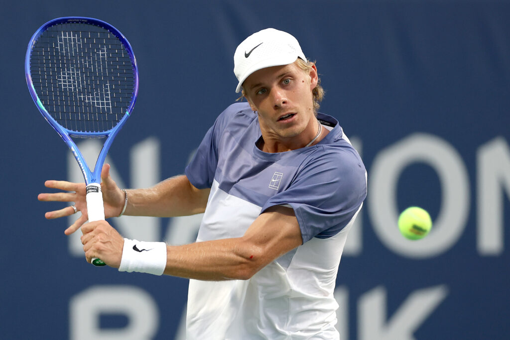 Denis Shapovalov hits a slice backhand at the ATP Masters 1000 National Bank Open presented by Rogers - Day 3
