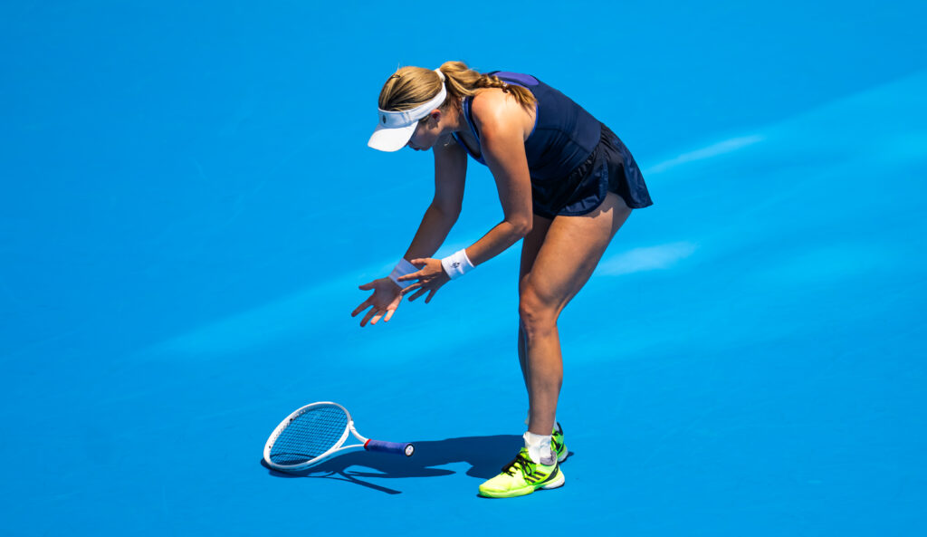 Danielle Collins of the United States in action against Taylor Townsend of the United States in the first round on Day 2 of the Cincinnati Open at Lindner Family Tennis Center.
