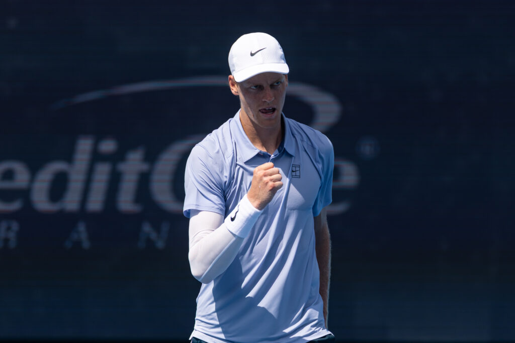 Jannik Sinner celebrates during his win over Daniel Galan at the 2025 Cincinnati Open