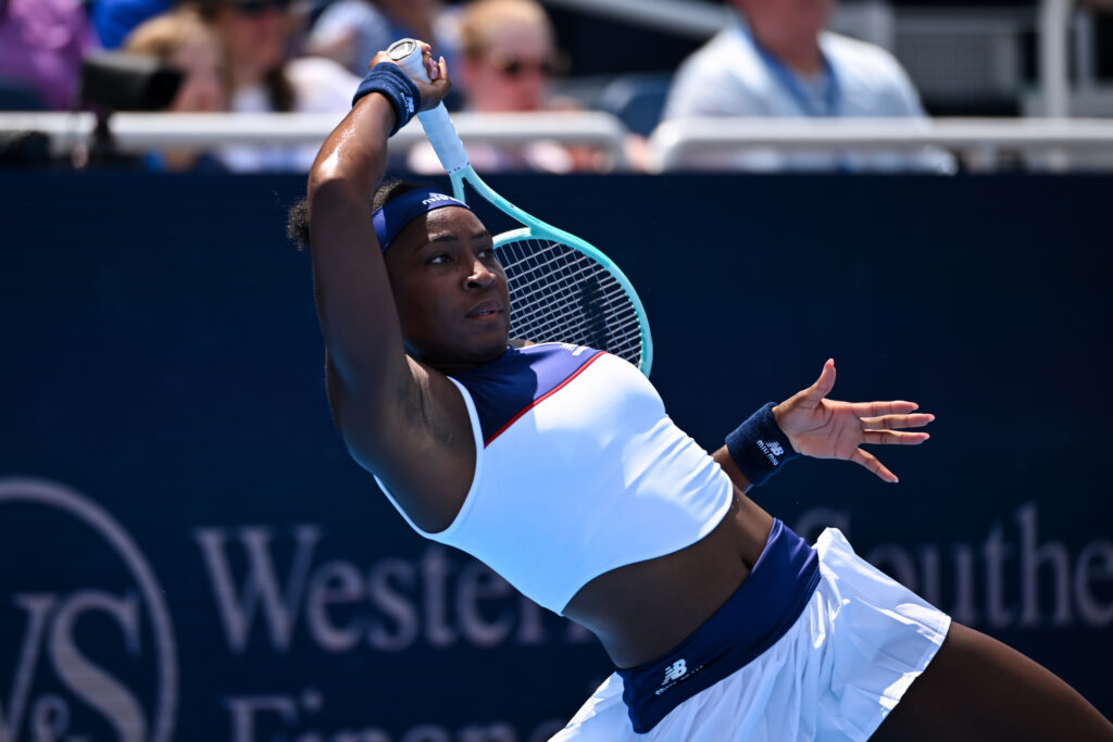 Coco Gauff during her match with Xinyu Wang in Cincinnati.