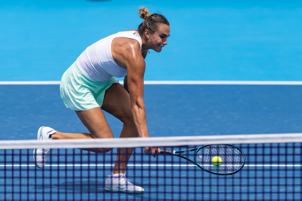 Aryna Sabalenka hits a volley at the Cincinnati Open 2025 - Day 5