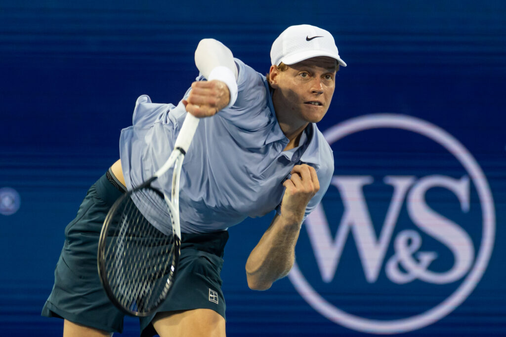 Jannik Sinner serving against Gabriel Diallo at the 2025 Cincinnati Open