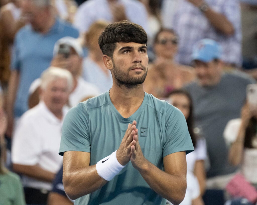 Carlos Alcaraz looks on at the Cincinnati Open.
