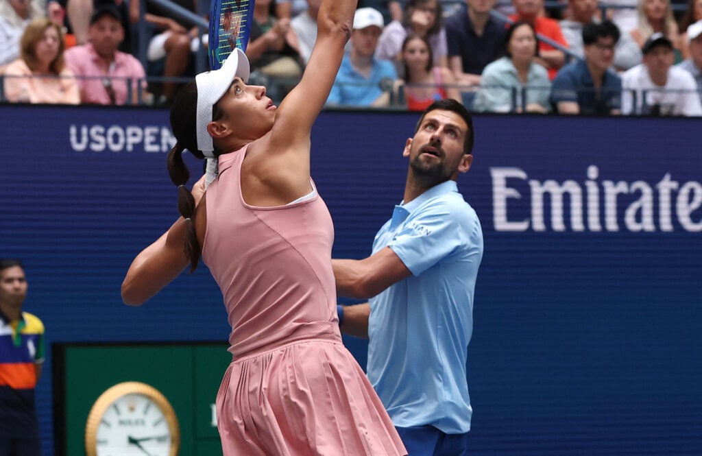 Novak Djokovic and Olga Danilovic in action at the 2025 US Open
