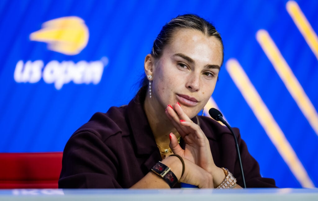 Aryna Sabalenka speaks to the media ahead of the 2025 US Open