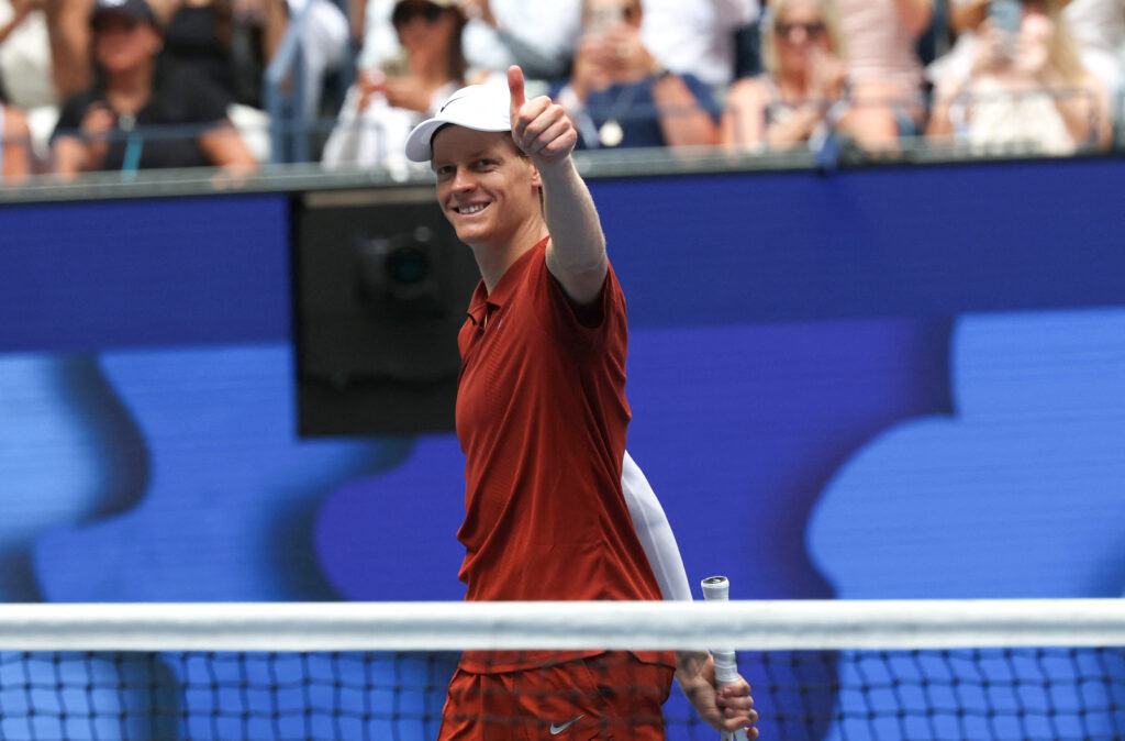Jannik Sinner celebrates his win over Vit Kopriva at the 2025 US Open