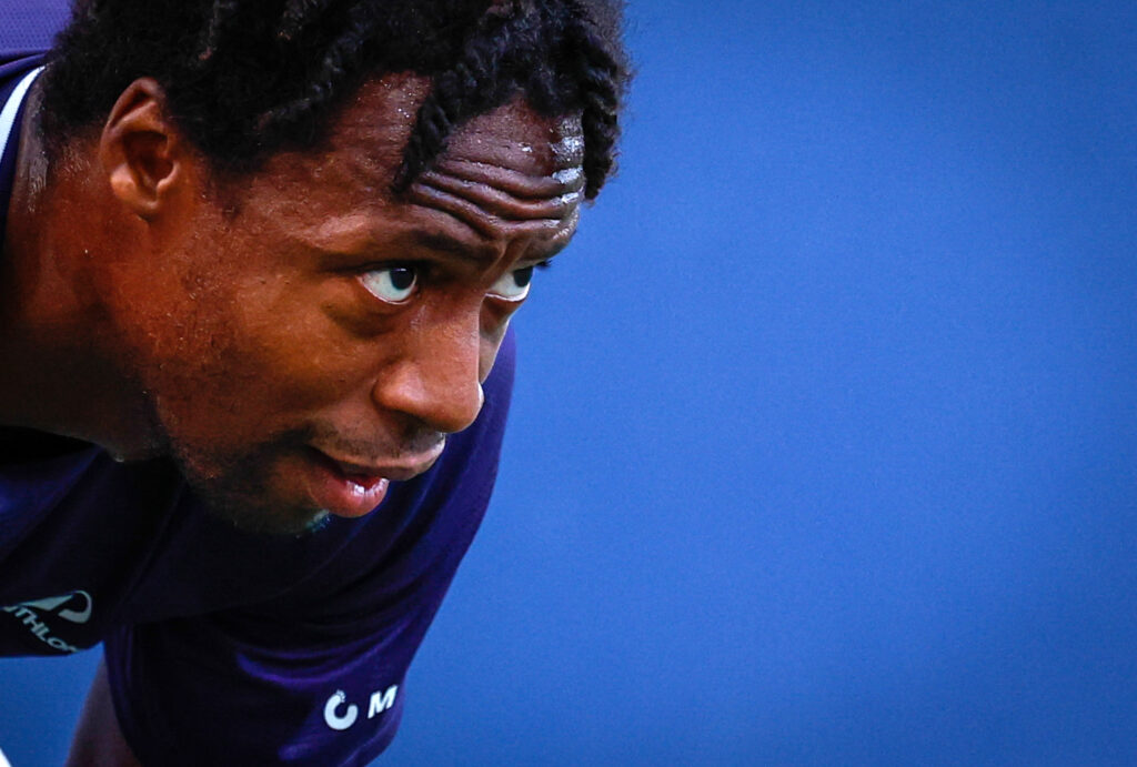 Gael Monfils looks on during his first-round defeat at the 2025 US Open