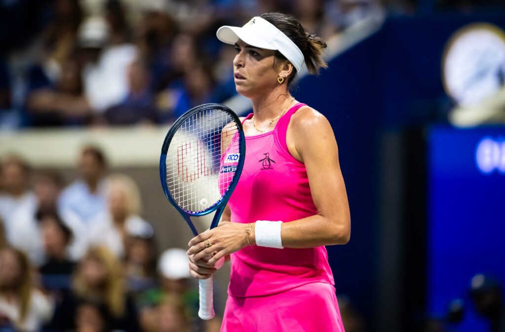 Ajla Tomljanovic of Australia in action against Coco Gauff of the United States in the first round on Day 3 of the 2025 US Open