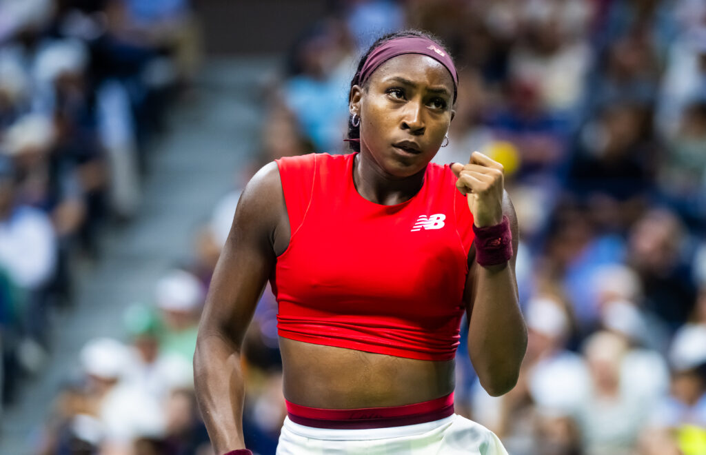 Coco Gauff reacts in the second round at the US Open.