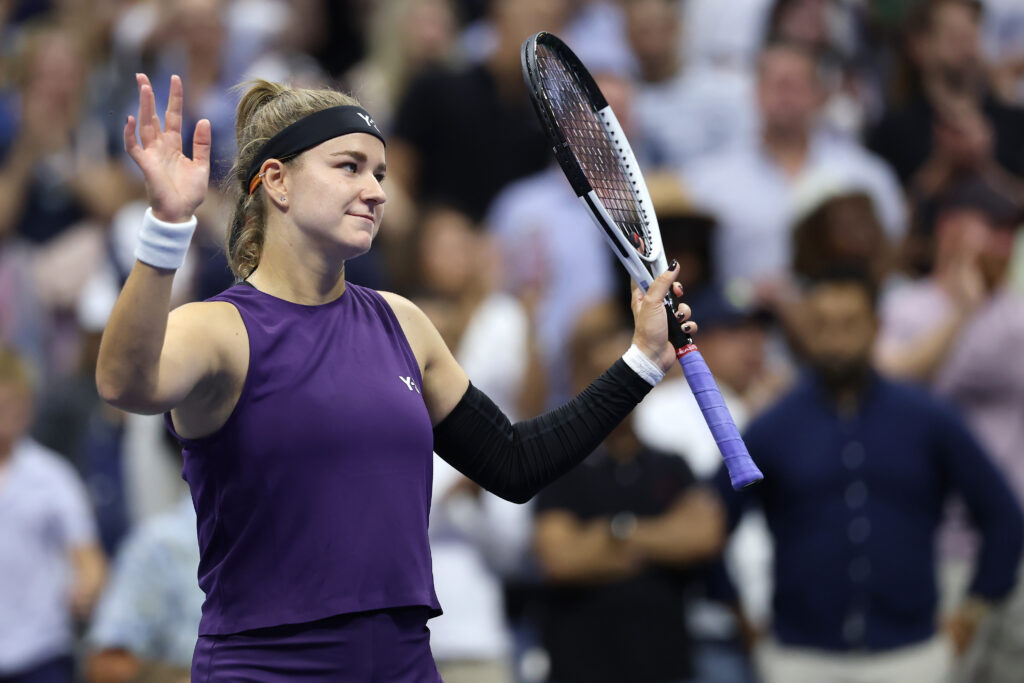Karolina Muchova celebrates after beating Venus Williams in the first-round of the 2025 US Open