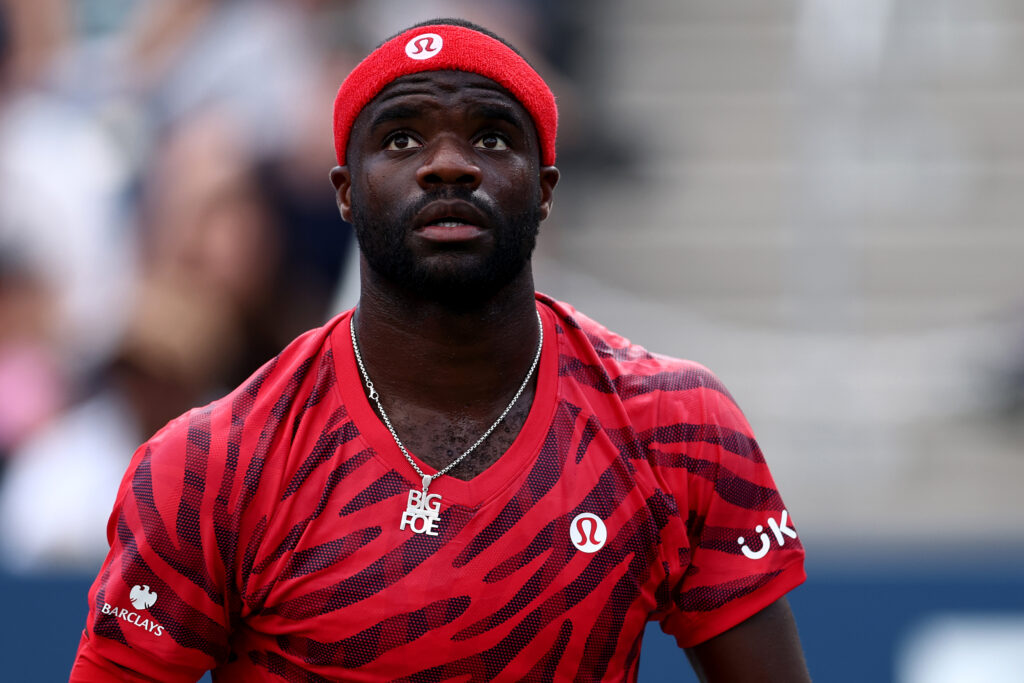 Frances Tiafoe of the United States looks on against Jan-Lennard Struff of Germany during their Men's Singles Third Round match on Day Six of the 2025 US Open at USTA Billie Jean King National Tennis Center.