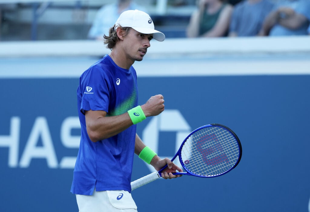 Alex de Minaur celebrates a point against Daniel Altmaier at the US Open.
