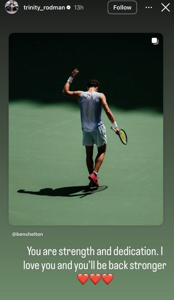 Trinity Rodman sends social media message to Ben Shelton after his retirement at the US Open.