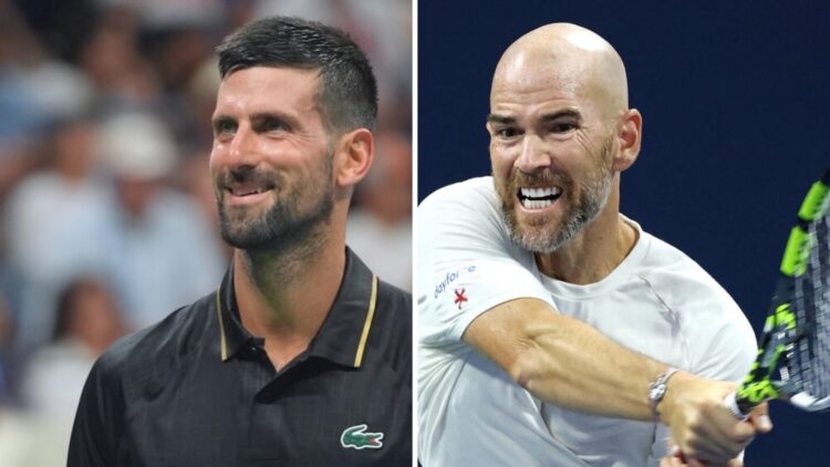 Novak Djokovic (L) reacts at the US Open, Adrian Mannarino (R) in action at the US Open.