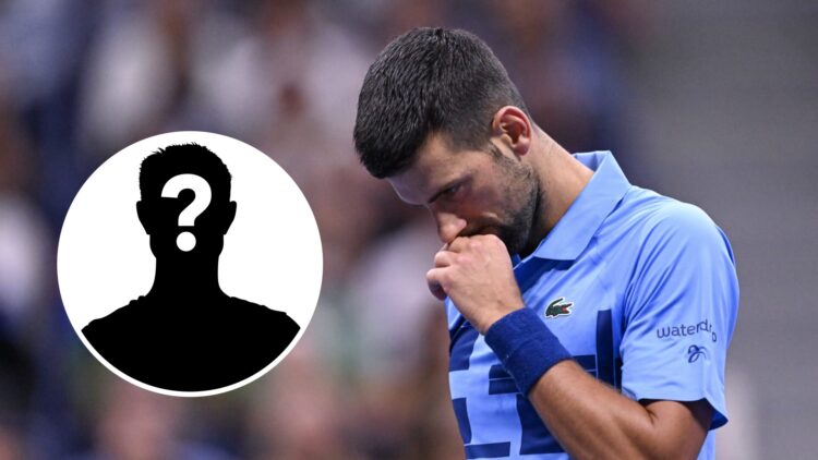 Novak Djokovic reacts during the 2024 US Open, with a mystery inset.