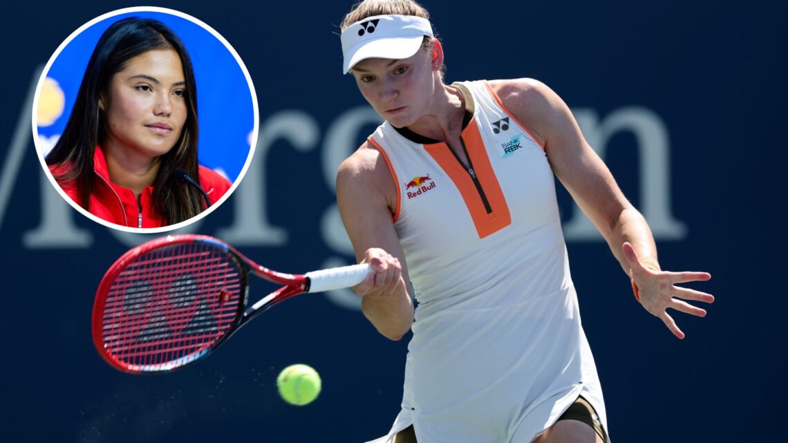 Elena Rybakina of Kazakhstan returns a shot against Julieta Pareja of the United States during their Women's Singles First Round match on Day Two o...
