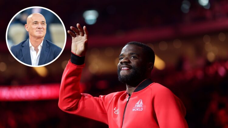 Frances Tiafoe of Team World acknowledges the crowd as Team World are introduced ahead of the evening session on day one of Laver Cup at Uber Arena...