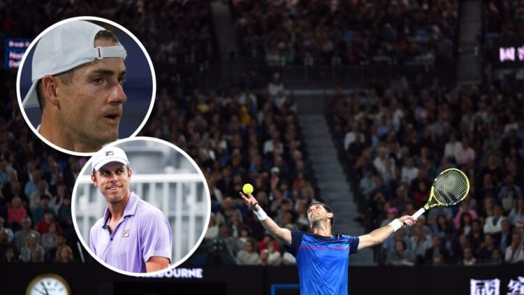 Federico Delbonis serves against Spain's Rafael Nadal during their men's singles match on day four of the Australian Open tennis tournament in Melb...