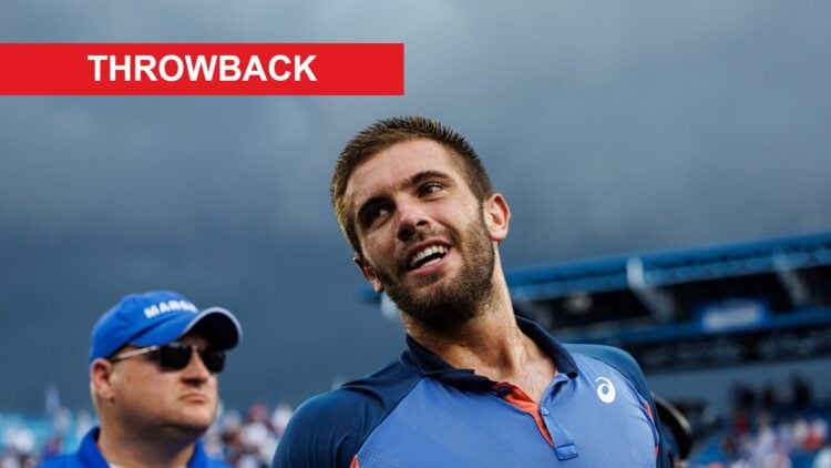 Image of Borna Coric celebrating zhis win over Stefanos Tsitsipas in the 2022 Cincinnati Open final