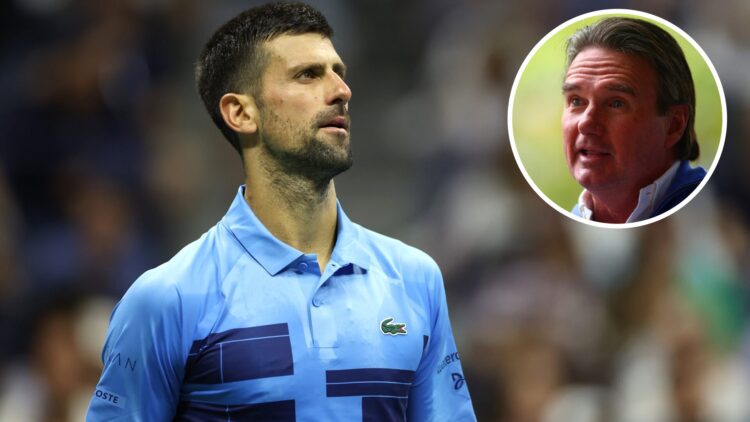 Novak Djokovic of Serbia looks on after a point against Alexei Popyrin of Australia during their Men's Singles Third Round match on Day Five of the...