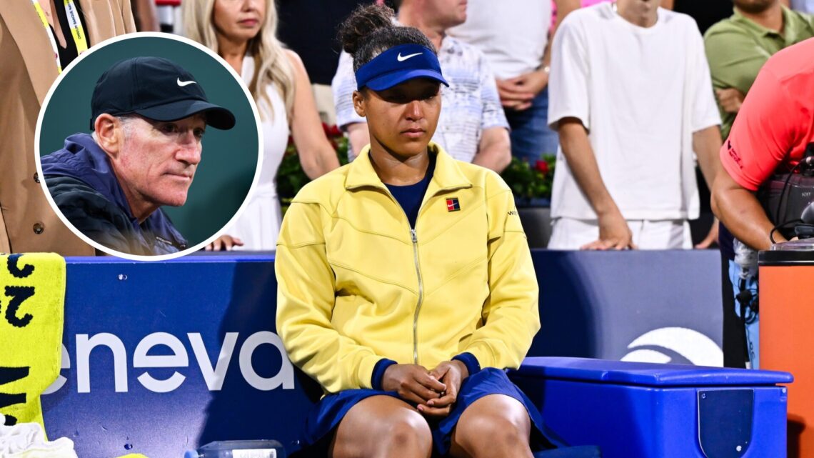 Main: Naomi Osaka looks emotional after the Canadian Open final. Inset: Brad Gilbert watches Coco Gauff at the