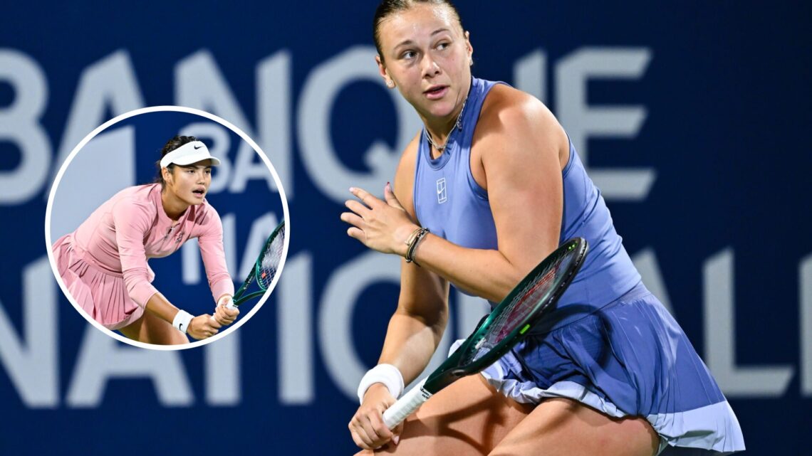 Main: Amanda Anisimova in action against Emma Raducanu in Montreal. Inset: Emma Raducanu waits to return a serve at the Canadian Open in Montreal