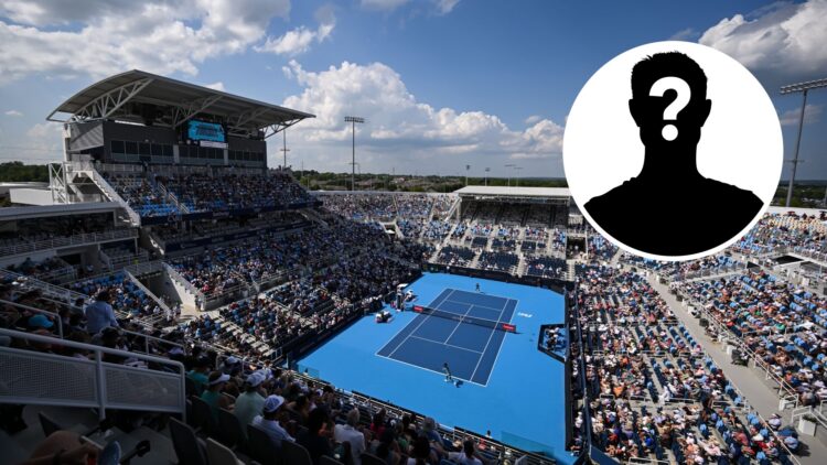 A general view of Center Court at the 2025 Cincinnati Open, with a mystery inset.