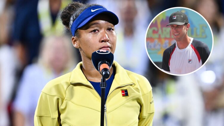 Naomi Osaka talks on court after the 2025 Canadian Open final, inset Sam Querrey looks on during the 2023 US Open Pickleball Championships
