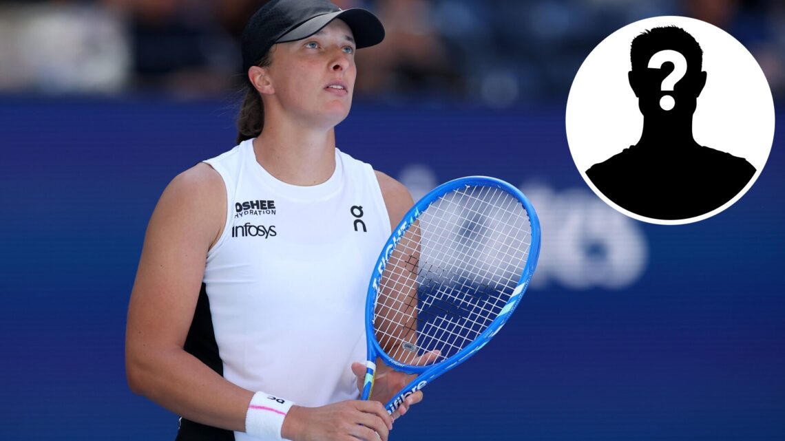 Iga Swiatek of Poland looks on against Emiliana Arango of Colombia during their Women's Singles First Round match on Day Three of the 2025 US Open ...