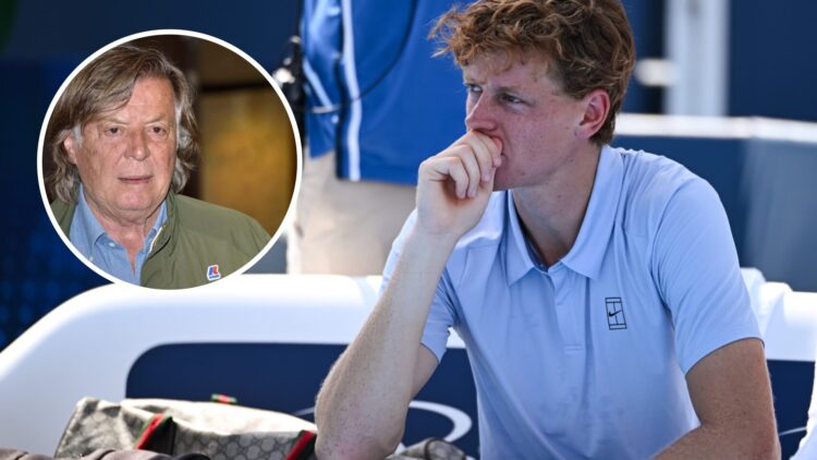 Image of Jannik Sinner reacting after the 2025 Cincinnati Open final, inset of Adriano Panatta attendingthe premiere of the movie, Settembre at Spa...