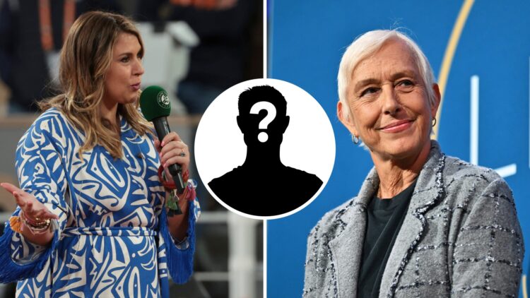 Left image: Marion Bartoli speaks at the French Open. Right image: Martina Navratilova speaks at the International Tennis Hall of Fame