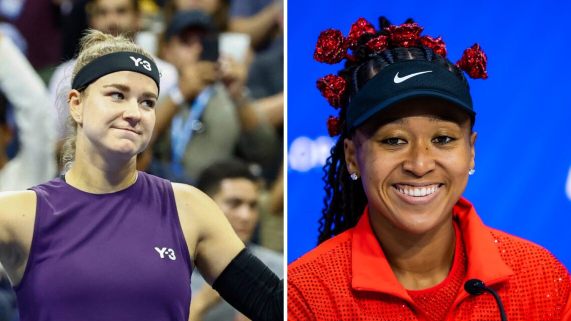 Split image of Karolina Muchova celebrates her victory over USA's Venus Williams during their women's singles first round tennis match on day two o...