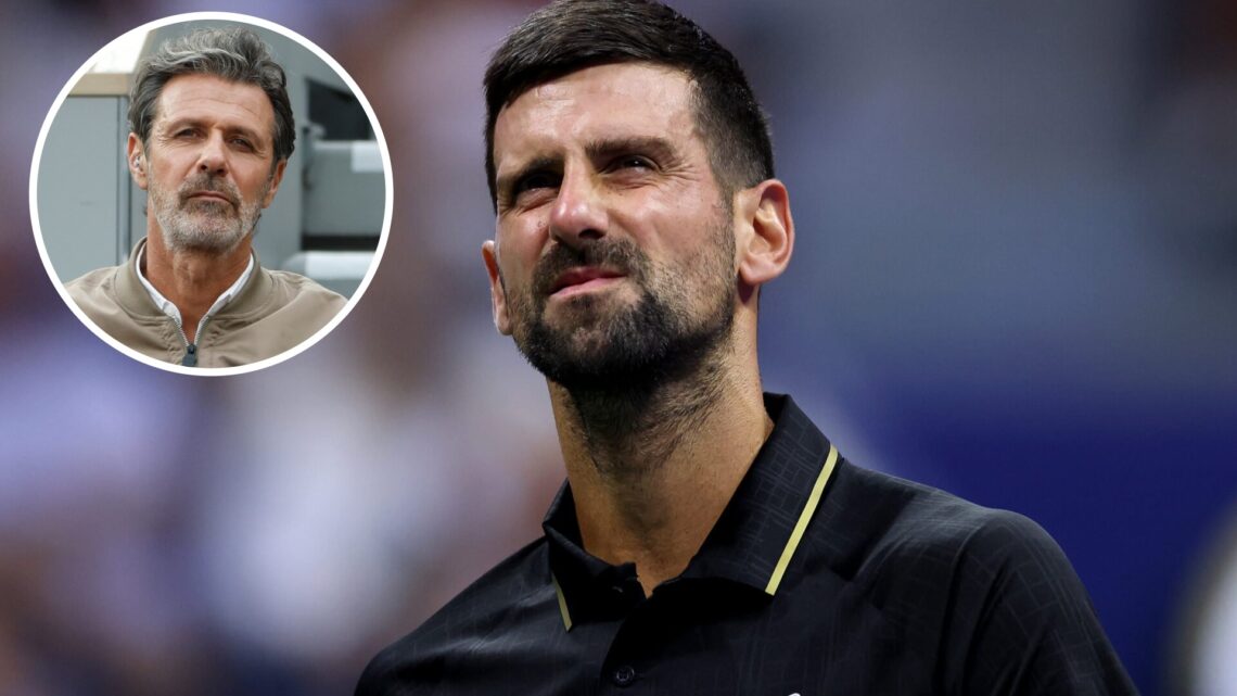 Novak Djokovic of Serbia reacts against Cameron Norrie of the United Kingdom during their Men's Singles Third Round match on Day Six of the 2025 US...