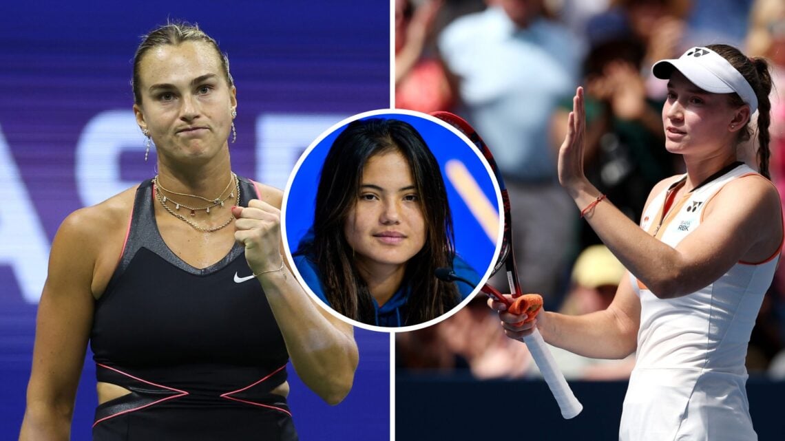 Split image of Aryna Sabalenka of Belarus reacts against Polina Kudermetova during their Women's Singles Second Round match on Day Four of the 2025...