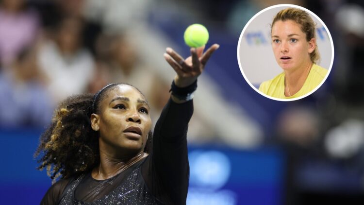 Serena Williams of the United States serves against Ajla Tomlijanovic of Australia during their Women's Singles Third Round match on Day Five of th...