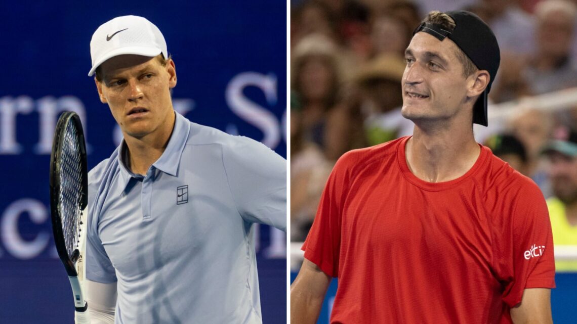 Jannik Sinner (L) in action at the Cincinnati Open, Terence Atmane (R) reacts at the Cincinnati Open.