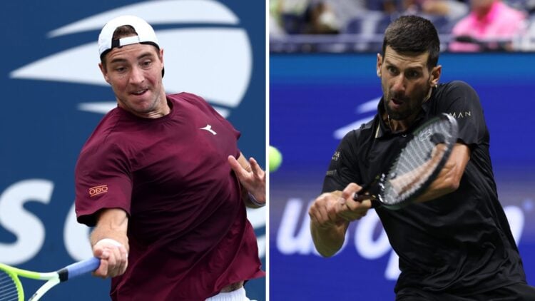 Jan-Lennard Struff (L) and Novak Djokovic (R) in action at the 2025 US Open.