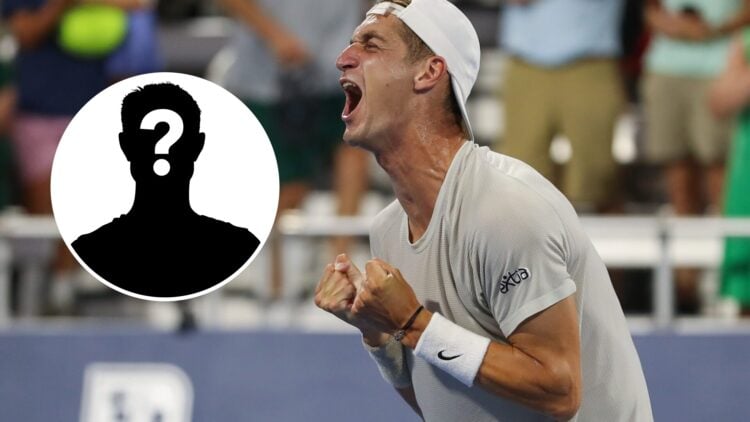 Terence Atmane celebrates at the 2025 Cincinnati Open, inset mystery player