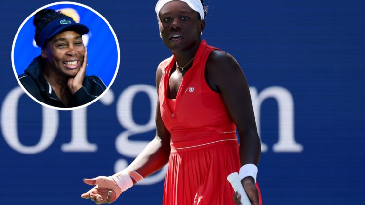 Victoria Mboko of Canada reacts against Barbora Krejcikova of Czechia during their Women's Singles First Round match on Day Two of the 2025 US Open...