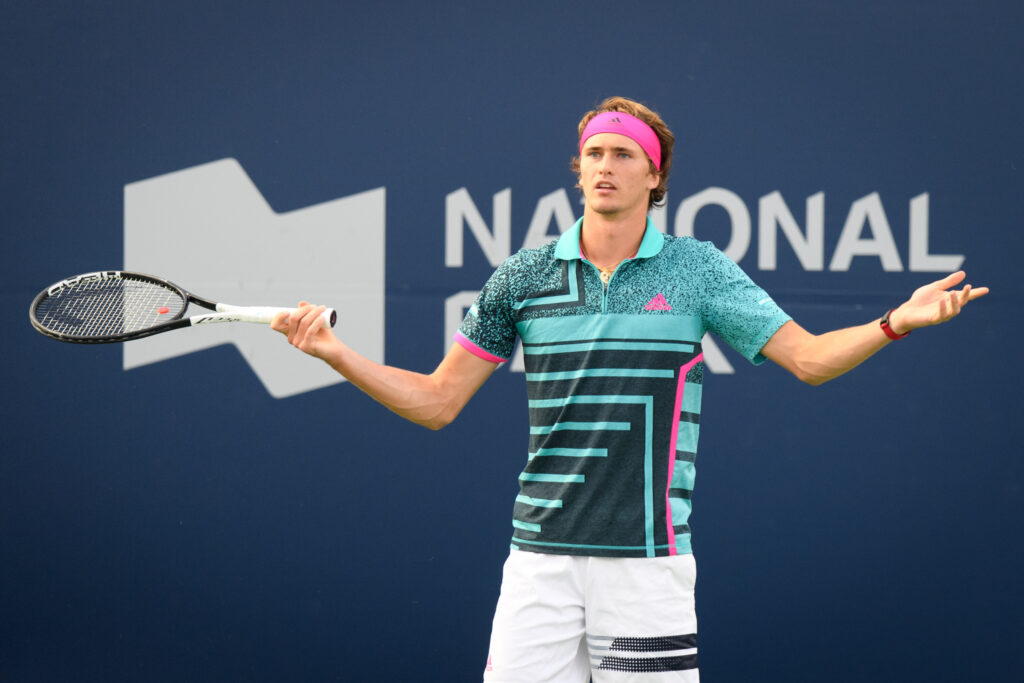 Alexander Zverev reacts at the Rogers Cup in 2018.
