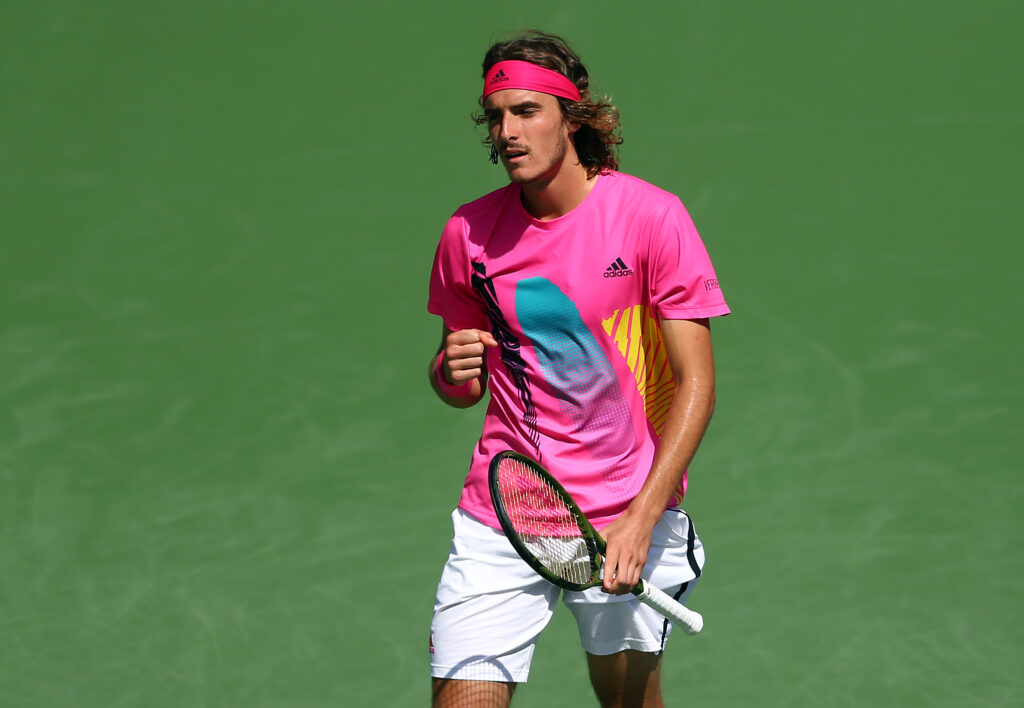 Stefanos Tsitsipas reacts at the 2018 Rogers Cup.