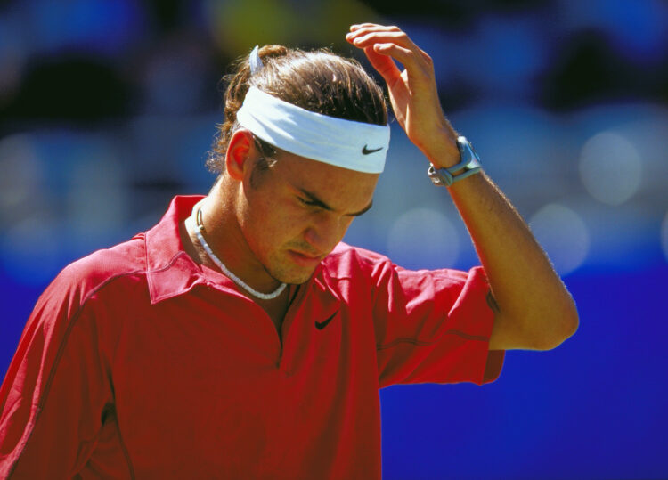 27 Sep 2000:  Roger Federer of Switerland during the Mens Tennis Singles Bronze Medal Match at the NSW Tennis Centre on Day 12 of the Sydney 2000 O...