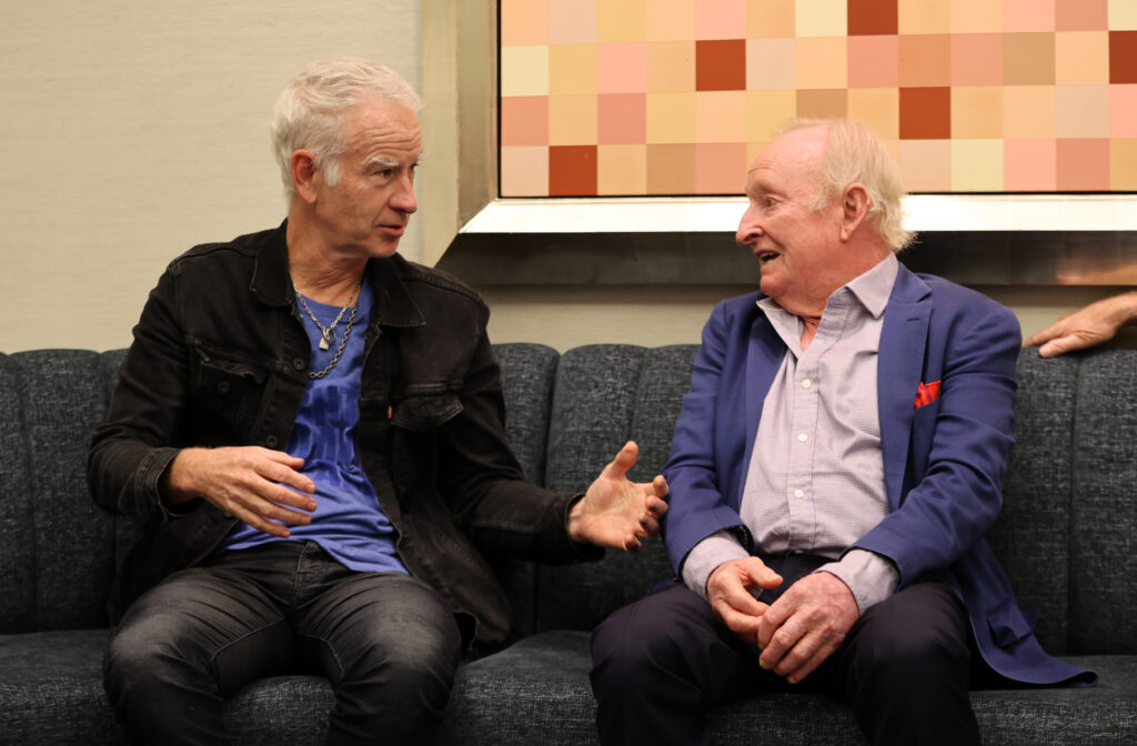 John McEnroe speaks to Rod Laver at the 2021 Laver Cup