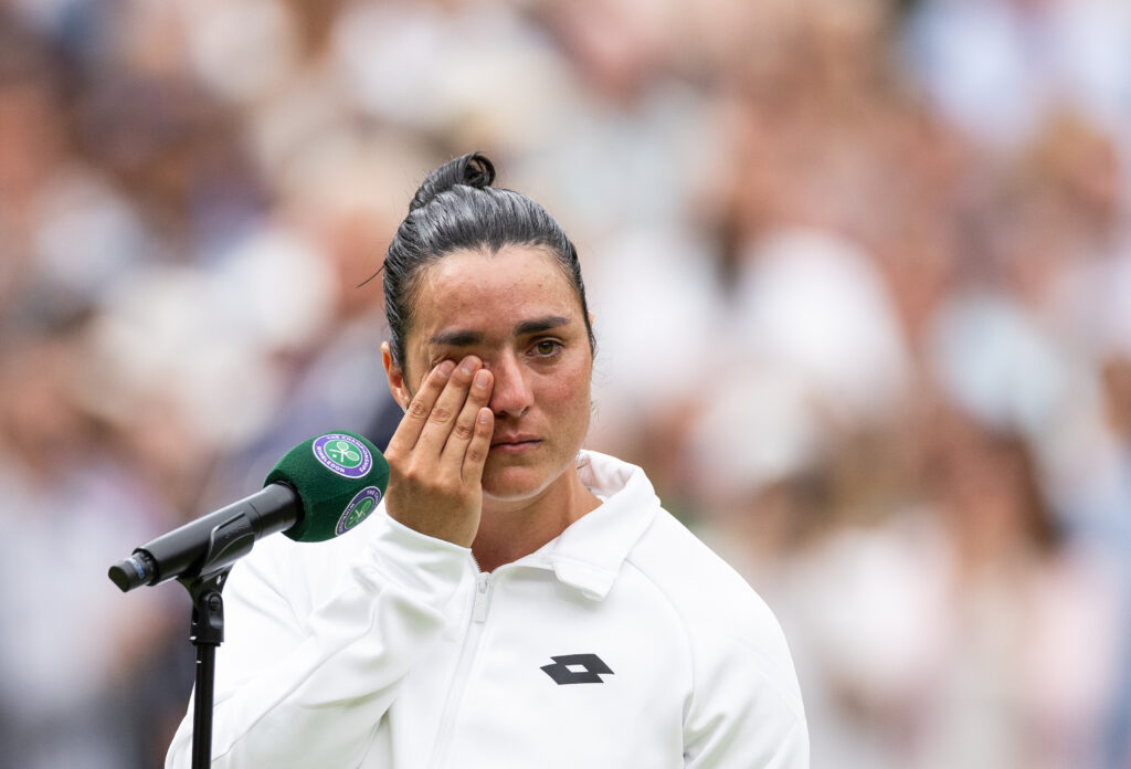 Ons Jabeur cries after losing the 2023 Wimbledon final