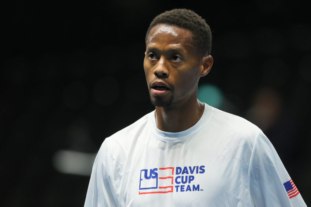 Christopher Eubanks looks on during practice ahead of the Davis Cup Qualifier match between Ukraine and USA at SEB Arena.
