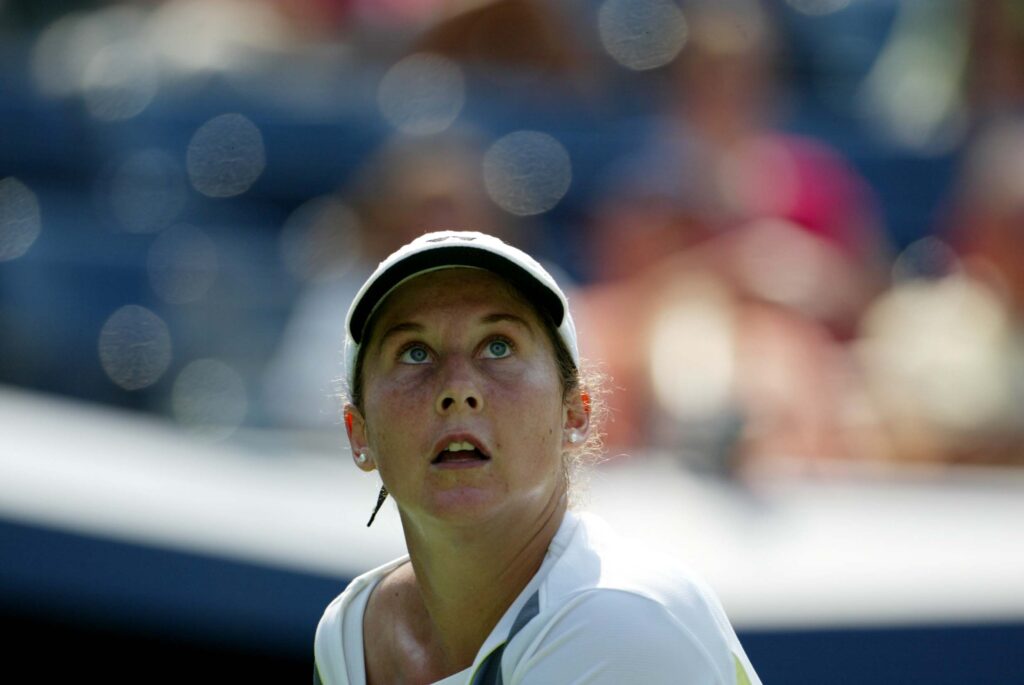 Monica Seles in action at the 2002 US Open