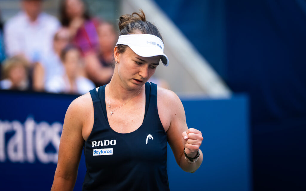 Barbora Krejcikova celebrates during her win over Taylor Townsend at the 2025 US Open